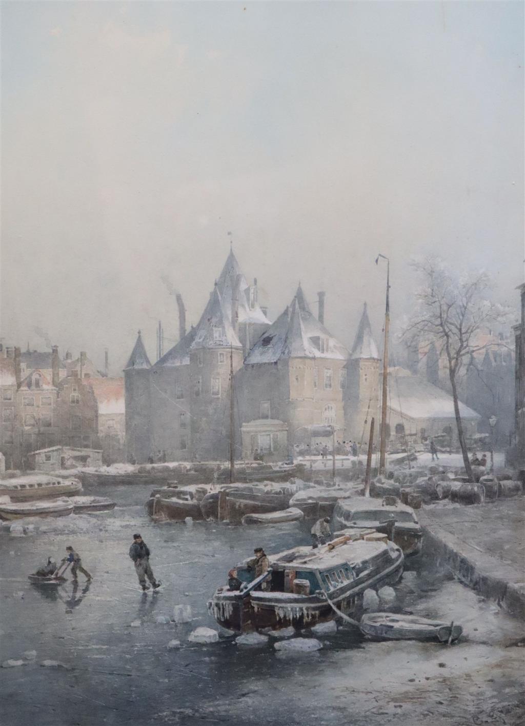 John Conrad Grieve (1837-1891) Dutch canal scene in winter 17.25 x 12.5in.